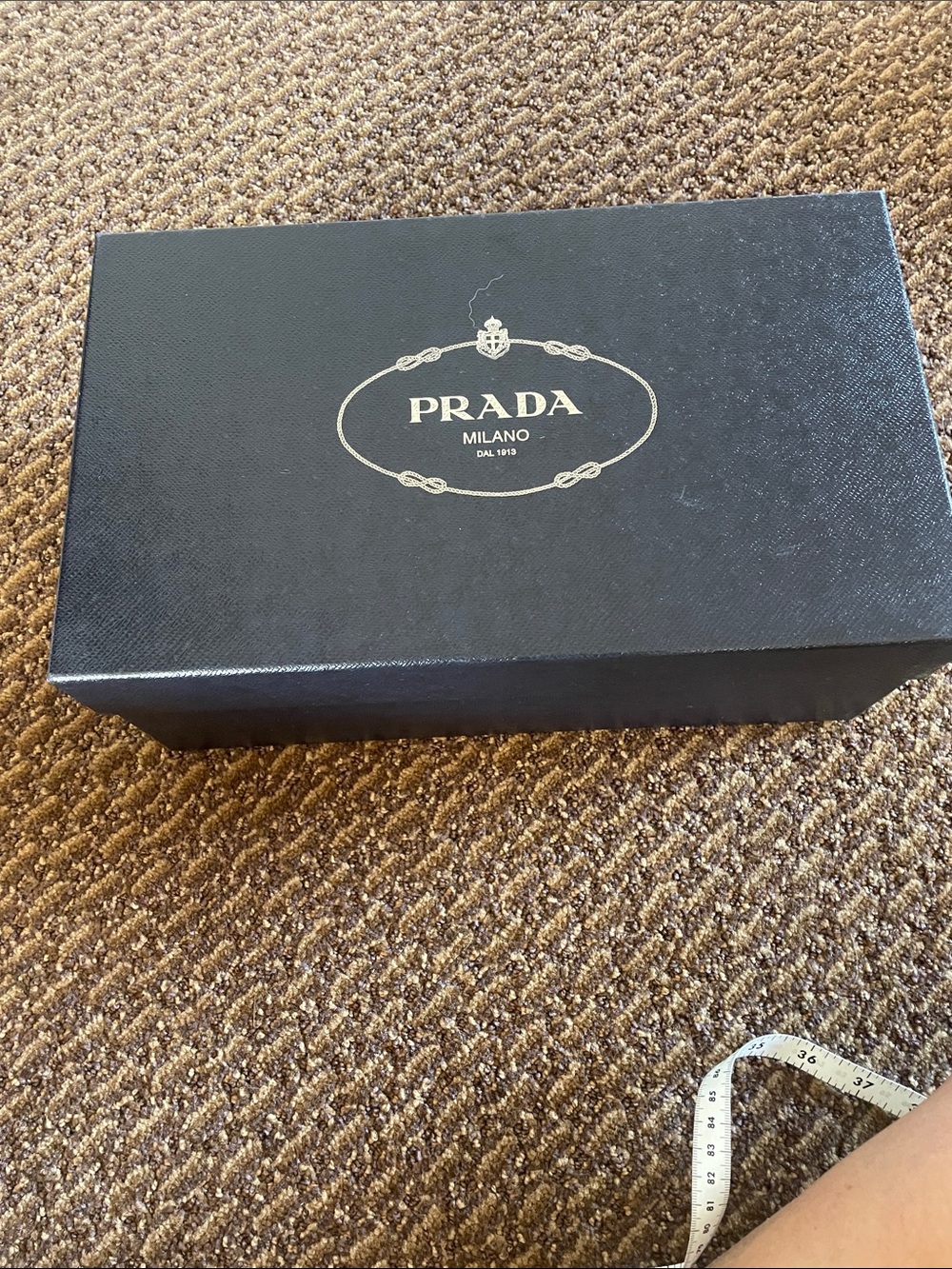 Prada, shoebox, navy and silver